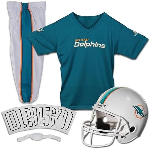 Franklin Sports NFL Miami Dolphins Youth Licensed Deluxe Uniform Set, Large