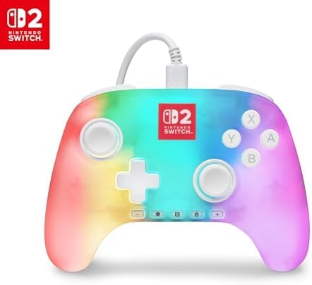 PowerA Advantage Wired Controller for Nintendo Switch 2 with Lumectra - White, Officially Licensed, RGB Lighting, Hall Effects, Mappable Buttons, C Button, Pro Controller