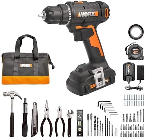 WORX Cordless Drill Driver, 20V 3/8-Inch 84-Piece Kit, WX100L.2