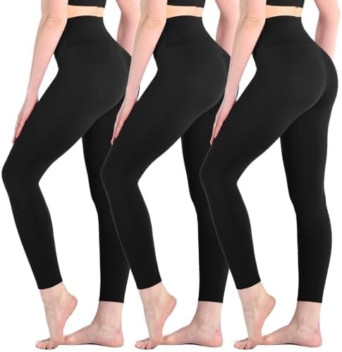 Leafigure 3 Pack Leggings for Women,High Waisted Soft Yoga Pants Black LXL