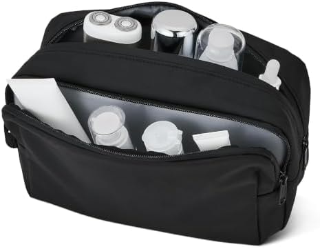 Amazon Essentials Large Travel Toiletry Bag, Dopp Kit, 10.2" L x 4.7" W x 5.9" H, Multiple Pockets, High-Grade Fabric, Black