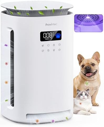 Provirtec Pet Air Purifier for Home with 4 Washable Pre-Filters, H13 HEPA