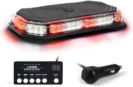 Xprite Rooftop Strobe Light Bar w/Control Panel, 42 LED Hazard Warning Emergency Flashing Plow Light for Construction Vehicles Towing Work Trucks Plows Pickup (White Red)