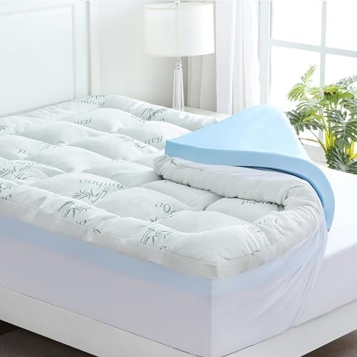 DOWNCOOL Dual Layer 4 Inch Memory Foam Mattress Topper Queen