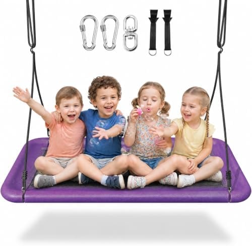 Everyfun Tree Swing for Kids and Adults, 60" Waterproof Rectangle Platform Swing, 700lbs Heavy Duty with Adjustable Straps, Purple