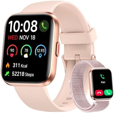 Woneligo Smart Watch for Women, Answer/Make Calls, Alexa Built-in, 1.85" Touch Screen Fitness Tracker for Android & iPhone, Heart Rate/Sleep/SpO2 Monitor Smartwatch, Waterproof (Rose Gold)