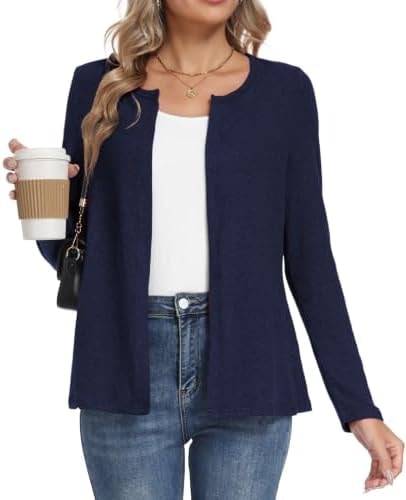 LILBETTER Womens Cardigan Open Front Long Sleeve,Navy Blue,XXL