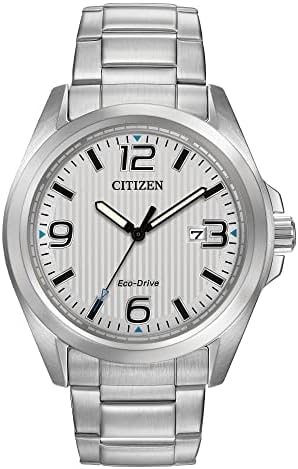 CITIZEN Men's Eco-Drive Weekender Garrison Field Watch in Stainless Steel, Silver Dial (Model: AW1430-86A)