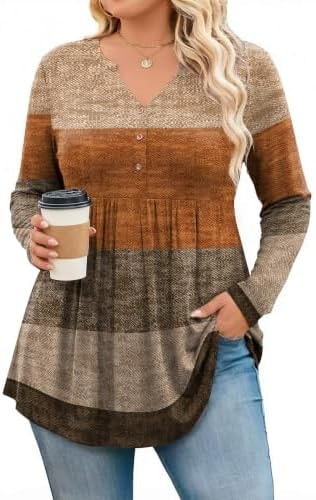 IN'VOLAND Women's Plus Size Tops Long Sleeve Flowy Blouses Henley Shirts