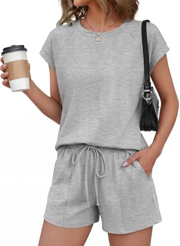 Ekouaer Cotton Pajamas for Women Set 2 Piece Cap Sleeve Lounge Sets