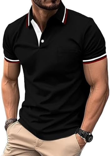 ZITY Men Polo Shirts Short Sleeve with Pocket Golf Polo Wicking Shirts for Men Casual Collared T-Shirts Black M