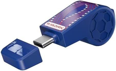 SANDISK 128GB USB-C Flash Drive, FIFA World Cup 2026 Edition - Up to 300MB/s Transfer speeds, USB 3.2 Gen 1, USB Type-C - Blue, USA, with Custom Lanyard & Sticker - SDCZIA-128G-G46B