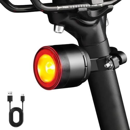 Esaytool Variable Brightness Bike Tail Light, Brake Sensing Bicycle Rear Light, 800 mAh USB-C Rechargeable, 4 Lighting Modes, IPX6 Waterproof, Auto On/Off, Seatpost Mount Taillight