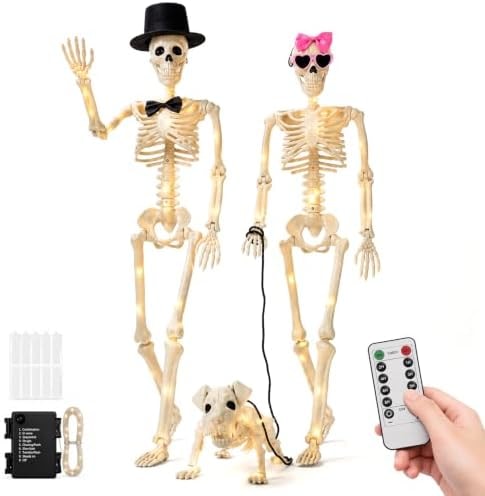 36-Inch 3-Piece Lighted Human & Dog Skeleton Halloween Decor