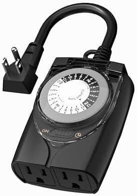 HBN Outdoor Timer Outlet Waterproof, 24 Hour Mechanical Light Timers for Electrical Outlets Outdoor Weatherproof, 2 Grounded Outlets for Christmas Lights, Holiday Decorations, 15A 1/2HP