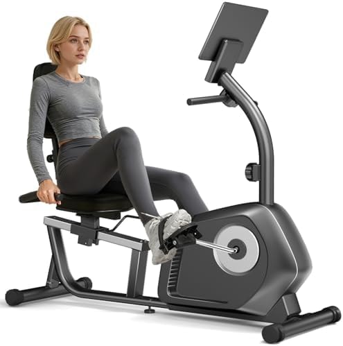 Recumbent Exercise Bike, Magnetic Staionary Bikes for Home with 16-level Resistance & Adjustable Seat, Staionary Bike for Seniors Adults, 350 LBS & LCD Monitor-Black