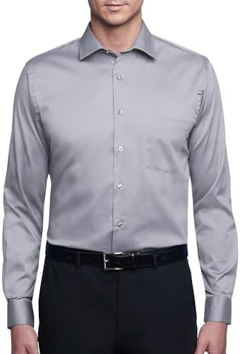 Van Heusen Men's Dress Shirt Regular Fit Flex Collar Stretch Solid Shirt, Grey Mist, 15" Neck 32"-33" Sleeve (Medium)