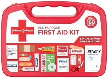BAND-AID Brand All-Purpose Portable Compact First Aid Kit for Minor Cuts, Scrapes, Burns & Aches, Wound Care Essentials for Home, Car, Dorm, Travel, Cruise, Camping & Outdoor Emergency Kit, 160 Piece