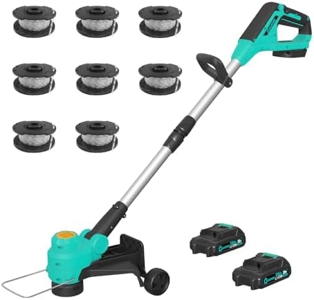 DEXSO Cordless Weed Wacker Edgers - 3 in 1 String Trimmer & Edger, 12-inch Electric Weed Eater Wheeled 2x2.0Ah Batteries 20V, Auto Feed Lawn Mover Tool & Charger, Powered Weed Trimmer 8 pcs Spool Line