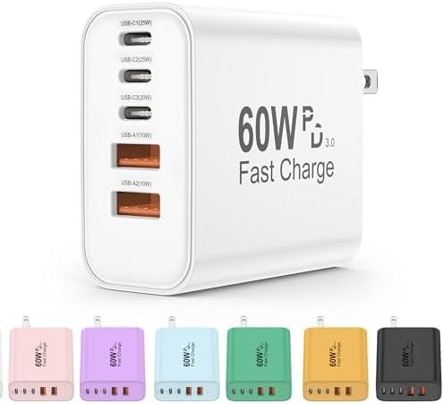 60W USB C Charger Block, Versatile iPhone Charger, White (1 Pack)