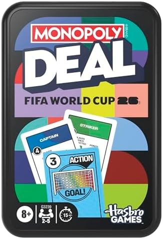 Monopoly Deal FIFA World Cup 2026 Edition Game – Officially Licensed FIFA World Cup Soccer Card Game for Kids – Ages 8+ – 2 to 5 Players – 15 Mins.