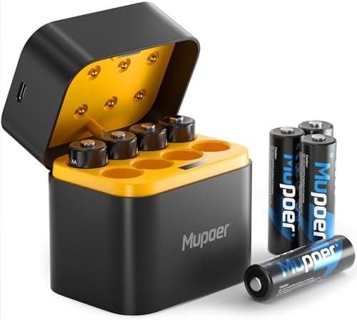 Rechargeable AA Batteries Lithium with Charger,8 pack 1.5V 3000mWh Double A Battery Rechargeable,Long Lasting Pilas Recargables Lithium ion AA Battery with Charging Storage Box for Blink Outdoor Xbox