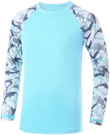 DRONIRING Boys UPF 50+ Long Sleeve Rash Guard, UV Sun Protection Swim Shirt