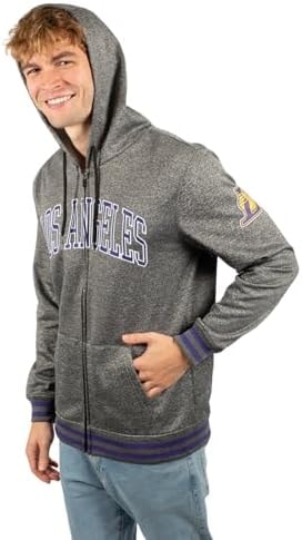 Ultra Game NBA Official Men’s MVP Super Soft Full Zip Hoodie Sweatshirt - Unisex, Los Angeles Lakers, Heather Charcoal, Medium