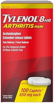 Tylenol 8 Hour Arthritis Pain Extended Fast, Strong Pain Relief Caplets, Acetaminophen 650 mg Each, Relieves Minor Arthritis and Joint Pain, Fever Reducer, Gentle on Stomach, 100 Count