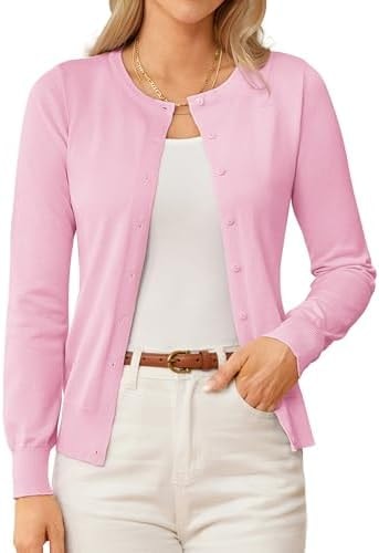 GRACE KARIN Cardigan Sweaters for Women Lightweight Fall Outfits, Pink