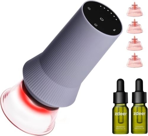 ZDEER Cupping Set, Electric Cupping Kit for Massage Therapy, Lymphatic Drainage Massager with Heat, 6 Levels for Muscle Relaxation, 4 Cups + 2 * 10ml Essential Oil