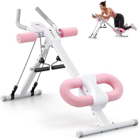 MERACH Ab Machine, Ab Workout Equipment, Adjustable Ab Trainer Machine for Abs Workout at Home Gym, Foldable, Knee Protection, Abdominal Trainer for Stomach Workout (Pink)