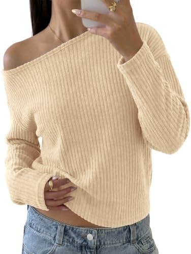KIRUNDO Off The Shoulder Sweater for Women Asymmetrical Tops