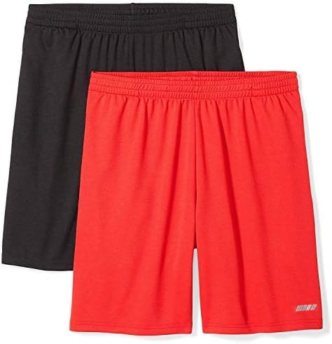 Amazon Essentials Men's Athletic Basketball Gym Shorts, Breathable Moisture Wicking, Loose-Fit Performance Tech, Pack of 2, Black/Red, XX-Large