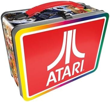 AQUARIUS Atari Fun Box - Sturdy Tin Storage Box with Plastic Handle & Embossed Front Cover - Officially Licensed ATARI merchandise & Collectible Gift