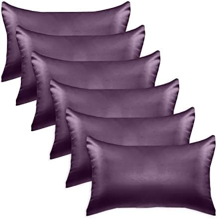 Elegant Comfort 6-Pack King Purple Satin Pillowcase Set with Hidden Zipper Closure, 20" x 40"