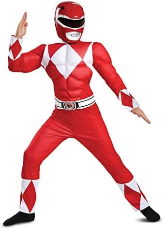 Disguise Red Ranger Muscle Costume, Official Power Rangers Costume with Mask, Kids Size/(4-6)