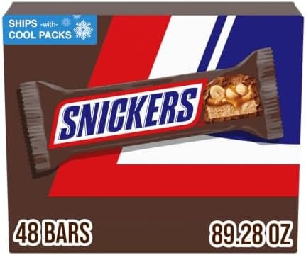SNICKERS Milk Chocolate Candy Bars, Full Size Bar Bulk, 1.86 oz, Pack of 48