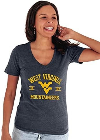 Blue 84 Women's West Virginia Mountaineers T Shirt Tri-Blend Mascot, West Virginia Mountaineers Navy, Medium