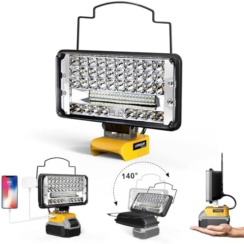 LED Work Light Compatible with DeWalt 20V Battery, 14800LM 148W Cordless Flood Light, 7" Wide Beam, USB & Type-C Charging, Battery Protection, 140° Adjustable Head, Portable Jobsite Light (Tool Only)