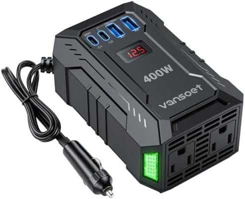 vansoet 400W Car Power Inverter DC 12V to 110V AC Inverter with PD 30W/15W USB C+2*USB A Ports & 2 AC Outlets, Car Plug Adapter Outlet for Laptop/Phone/Road Trip