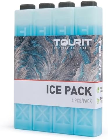 TOURIT Ice Packs for Coolers, 4 Pack Reusable Long Lasting Freezer Packs for Lunch Bags/Boxes, Cooler Backpack, Camping, Beach, Picnics, Fishing and More, Blue