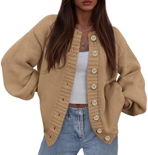 PRETTYGARDEN Women's Winter Chunky Cardigan Sweaters (Khaki,Medium)