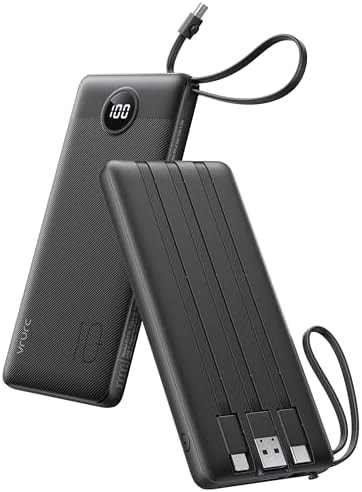 VRURC Portable Charger, Built in 4 Cables & Lanyard Power Bank 10000mAh