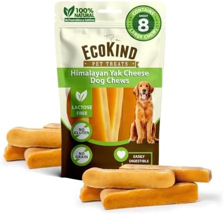 EcoKind Yak Cheese Himalayan Dog Chews, Yak Chews for Large Dogs, 8+ Bones