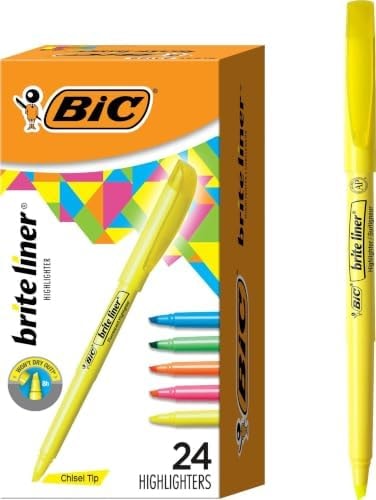 BIC Brite Liner Highlighter Set, Chisel Tip, 24-Count Pack, Assorted Colors