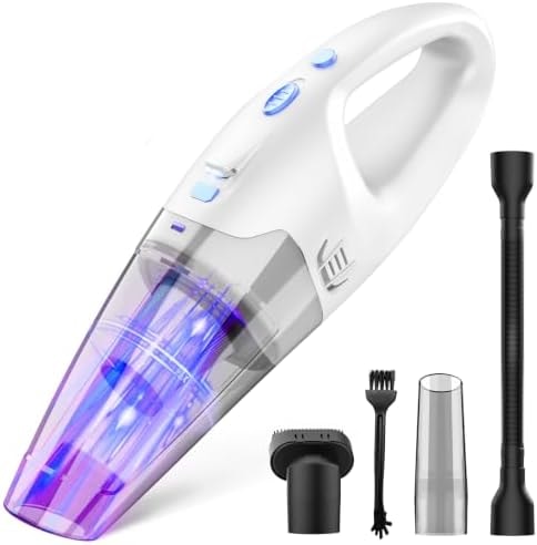 FUOAYOC Handheld Vacuum Cordless, 6KPA Powerful Suction Hand Held Vacuum Rechargeable with LED Light/Multi Accessories, 1.6lbs Lightweight Portable Vacuum Cleaner for Home/Car/Office Cleaning