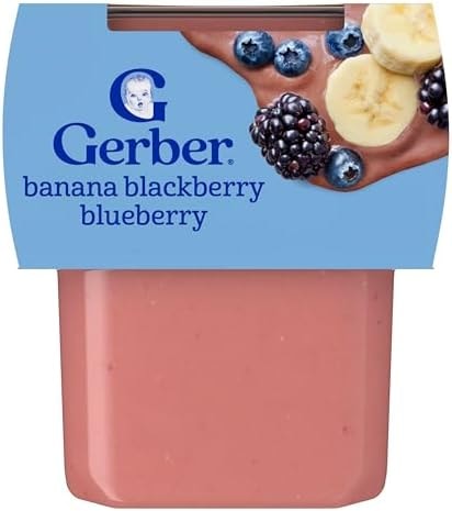 Gerber Stage 2 Banana Blackberry Blueberry Baby Food, 4 Oz, 16 Pack