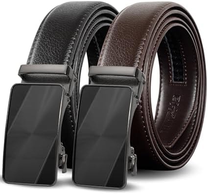 Truyis Leather Ratchet Belts For Men 2 Pack,Slide Ratcheting Belt,Adjustable Click Dress Belt