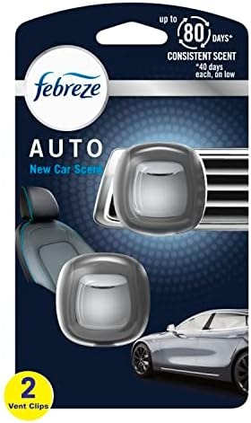 Febreze AUTO Air Freshener, Odor-Fighting Automotive Vent Clip, Scented Car Accessories, Long Lasting for Strong Odors, New Car Scent, 2 Count